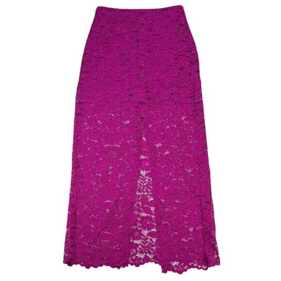 Zara Floral Lace High Waisted Midi Skirt Women's Size XS Fuchsia - Picture 4 of 6